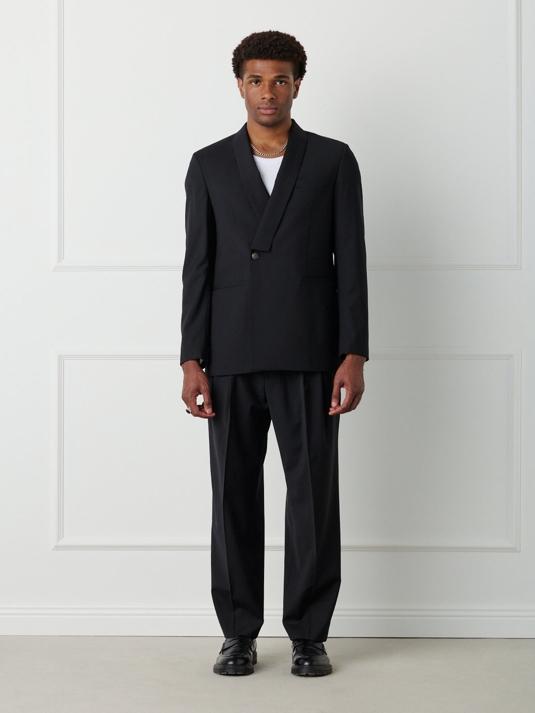 DOUBLE-BREASTED SHAWL COLLAR BLAZER