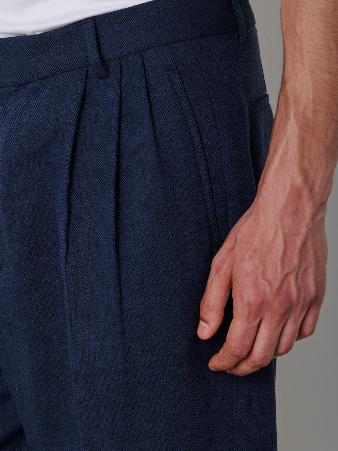 LINEN-COTTON WIDE LEG TAILORED PANTS