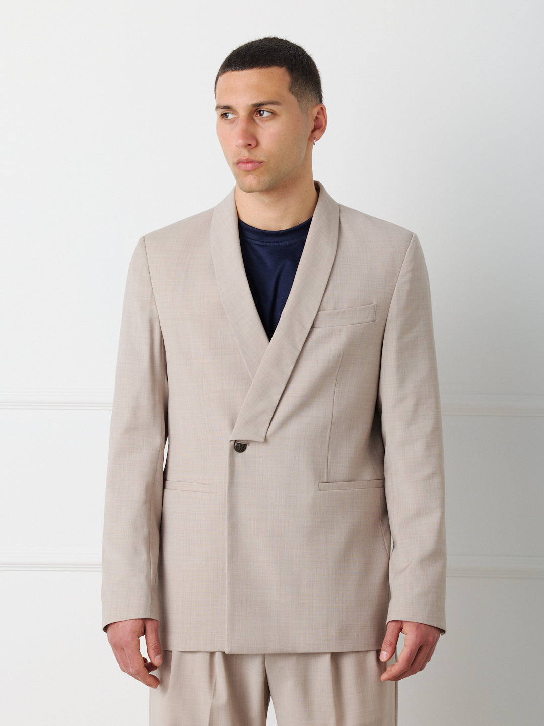 DOUBLE-BREASTED SHAWL COLLAR BLAZER