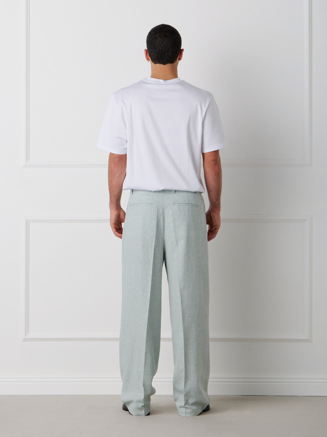 LINEN-COTTON WIDE LEG TAILORED PANTS