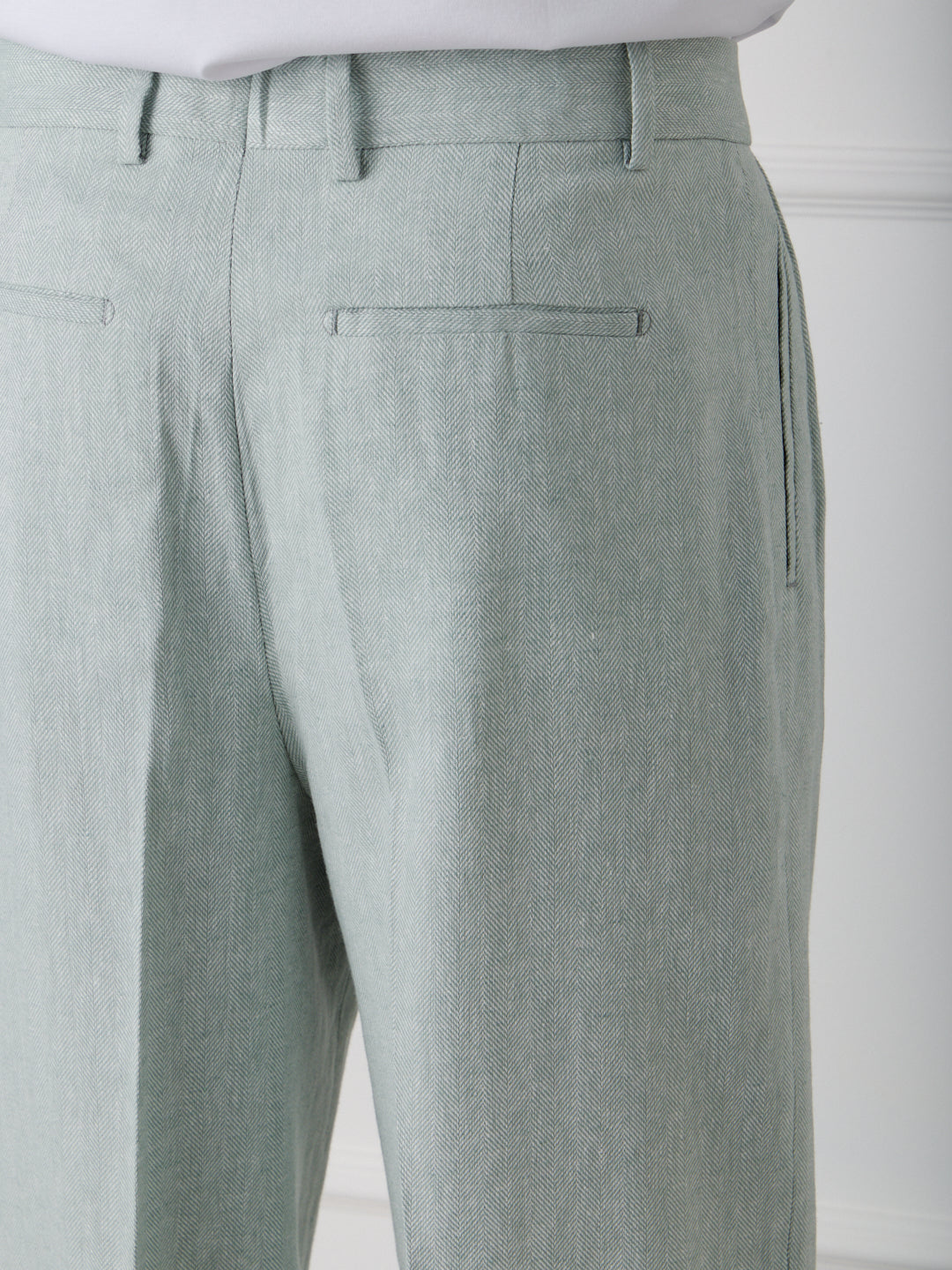 LINEN-COTTON WIDE LEG TAILORED PANTS