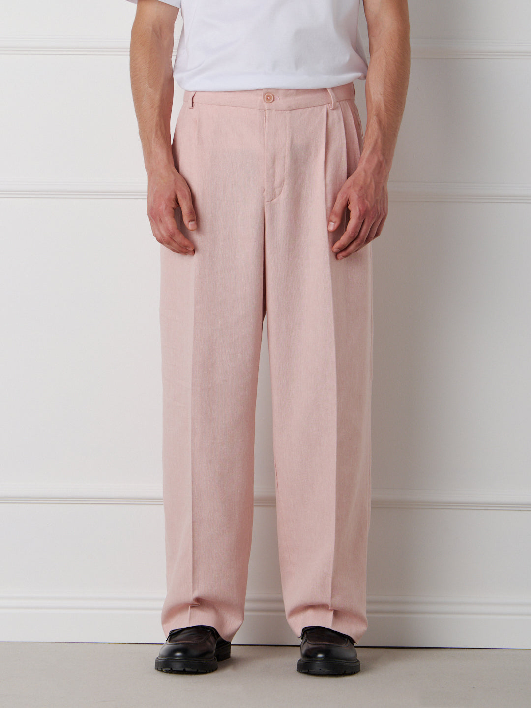 LINEN-COTTON WIDE LEG TAILORED PANTS