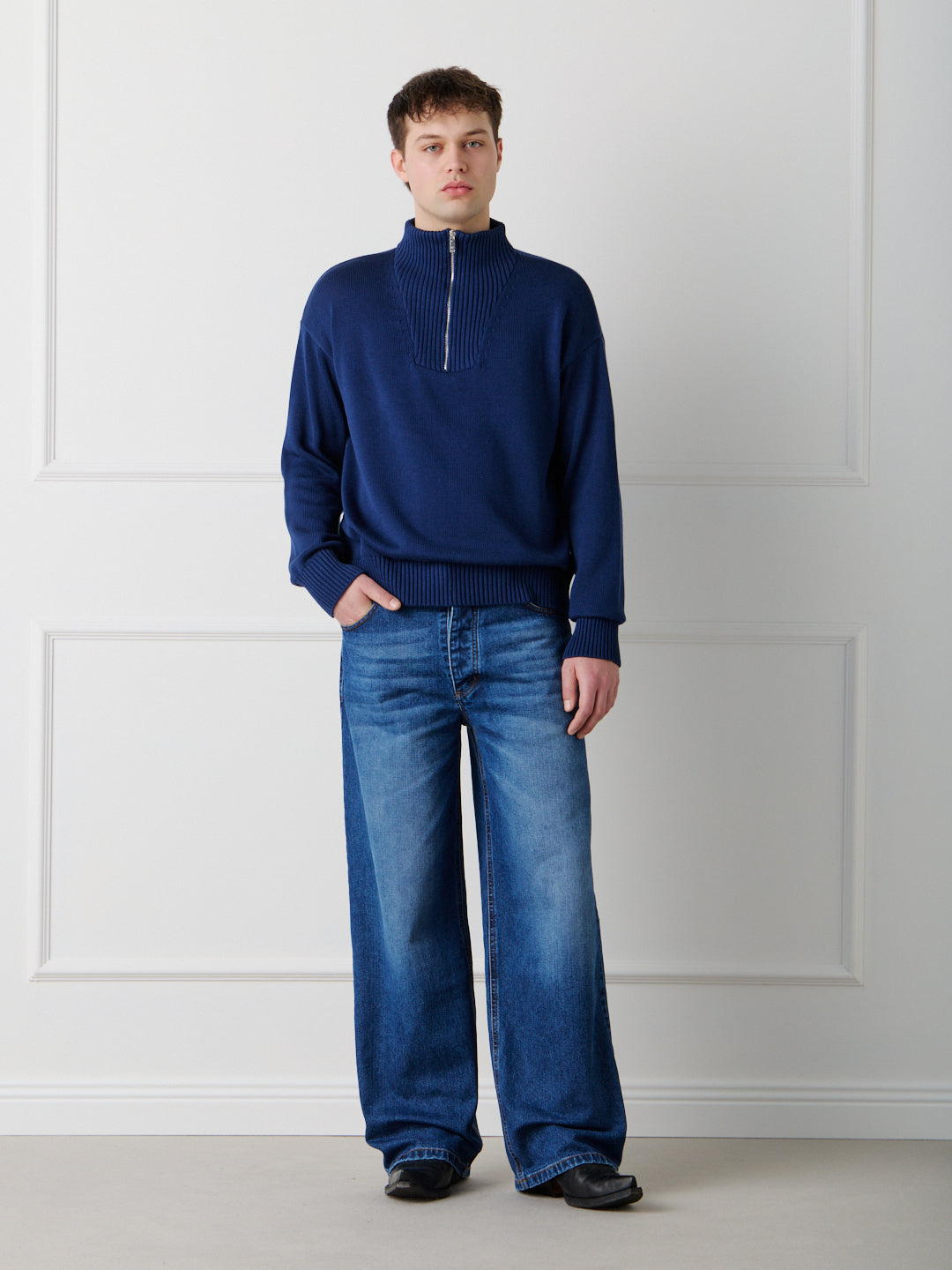 COTTON HALF ZIP SWEATER