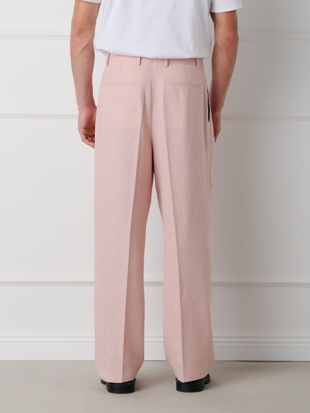 LINEN-COTTON WIDE LEG TAILORED PANTS