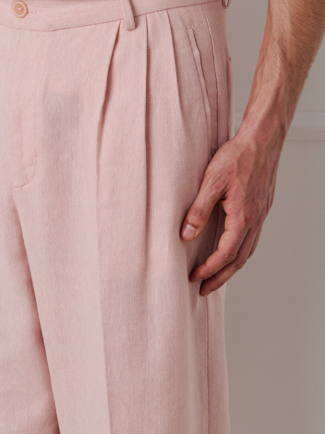 LINEN-COTTON WIDE LEG TAILORED PANTS