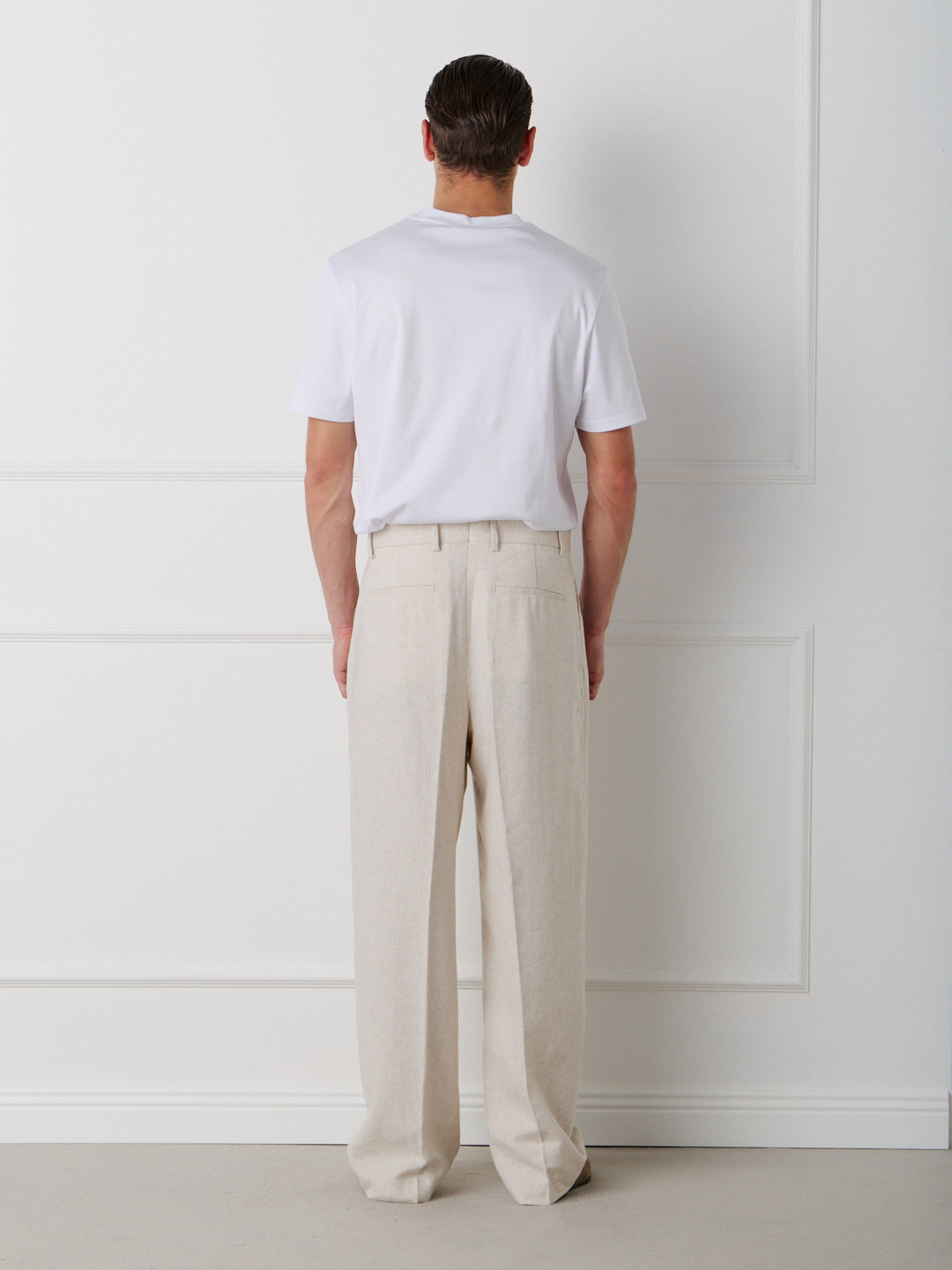LINEN-COTTON WIDE LEG TAILORED PANTS