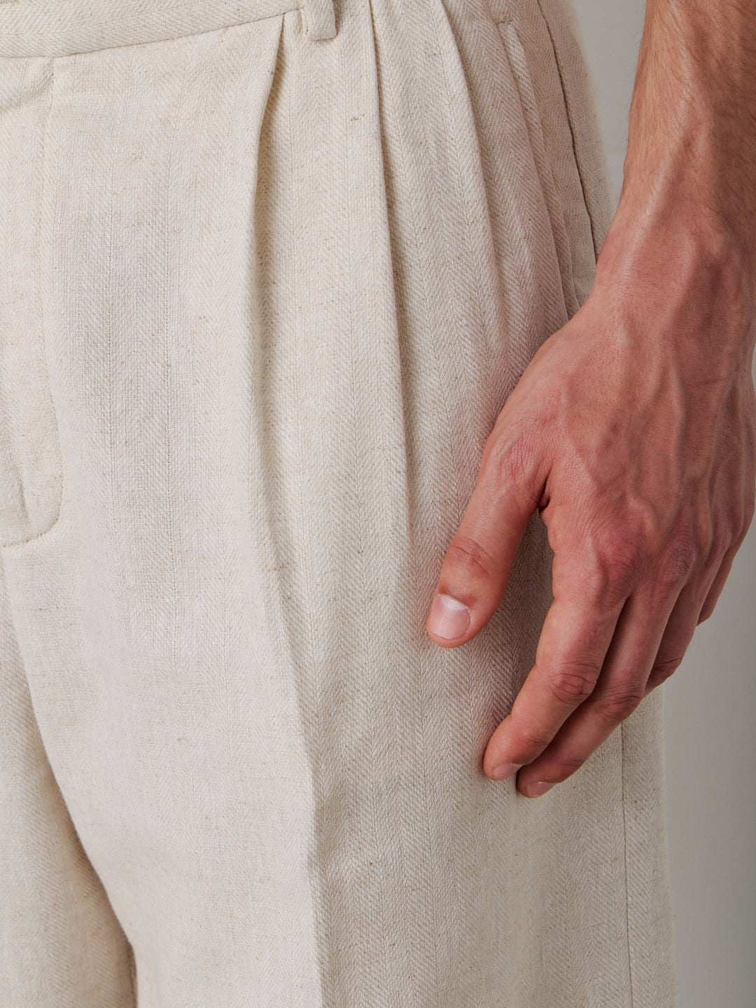 LINEN-COTTON WIDE LEG TAILORED PANTS