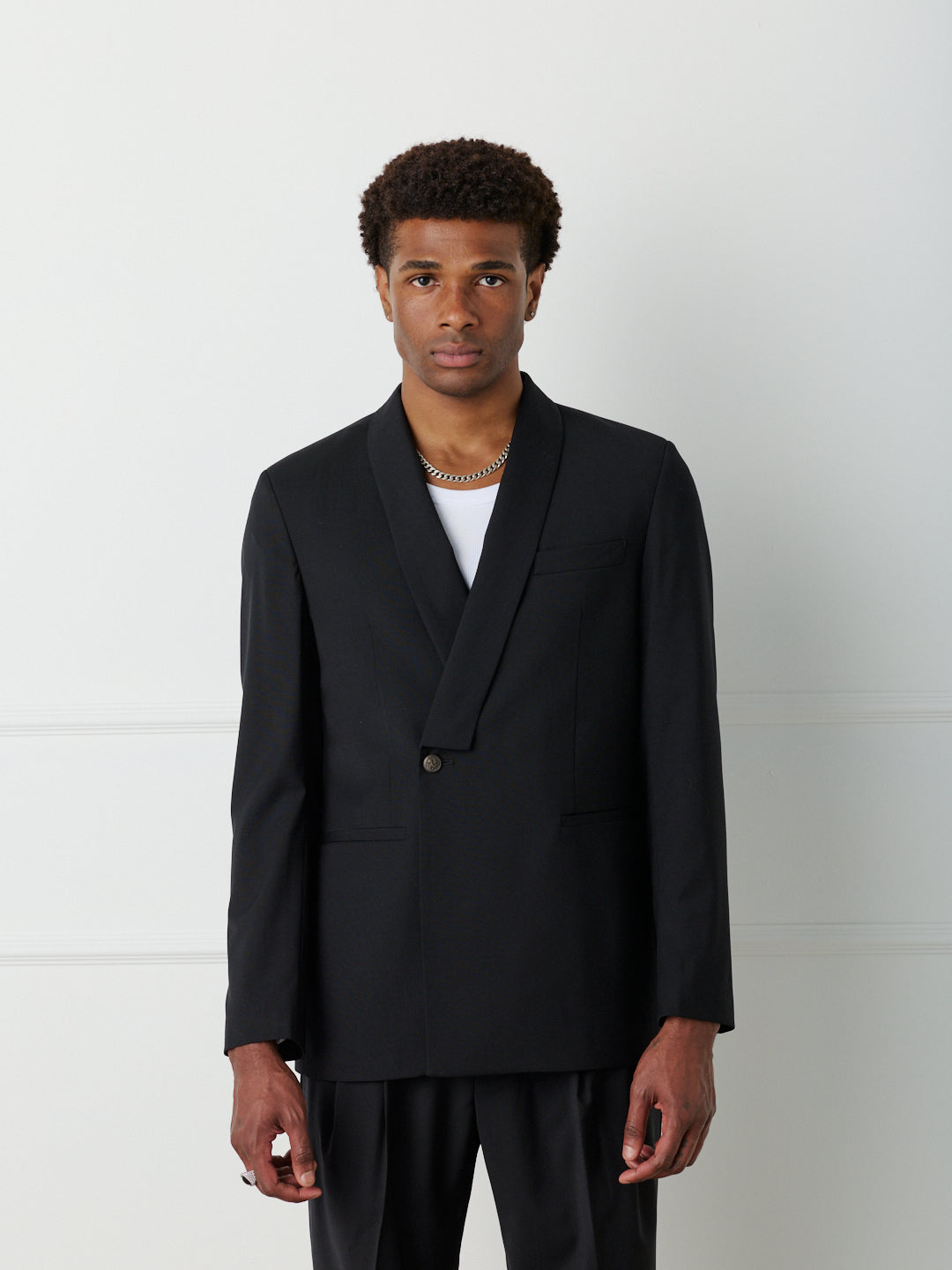 DOUBLE-BREASTED SHAWL COLLAR BLAZER