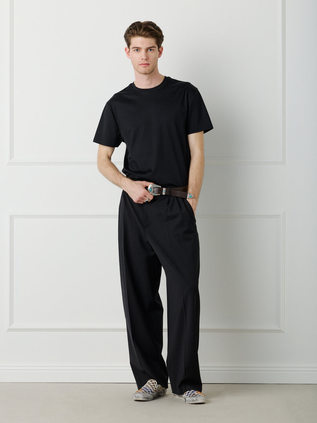 WIDE LEG TAILORED PINCE PANTS