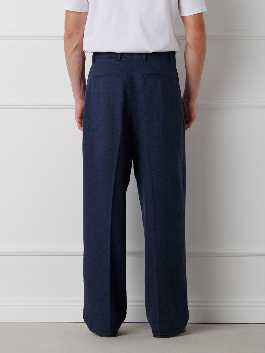 LINEN-COTTON WIDE LEG TAILORED PANTS