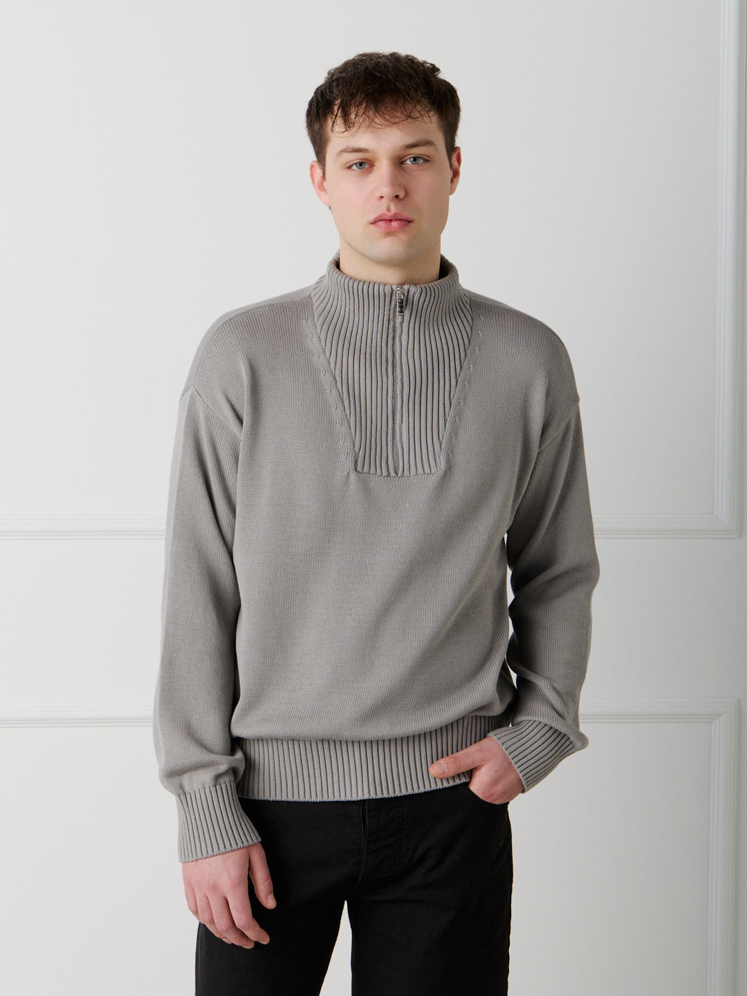 COTTON HALF ZIP SWEATER