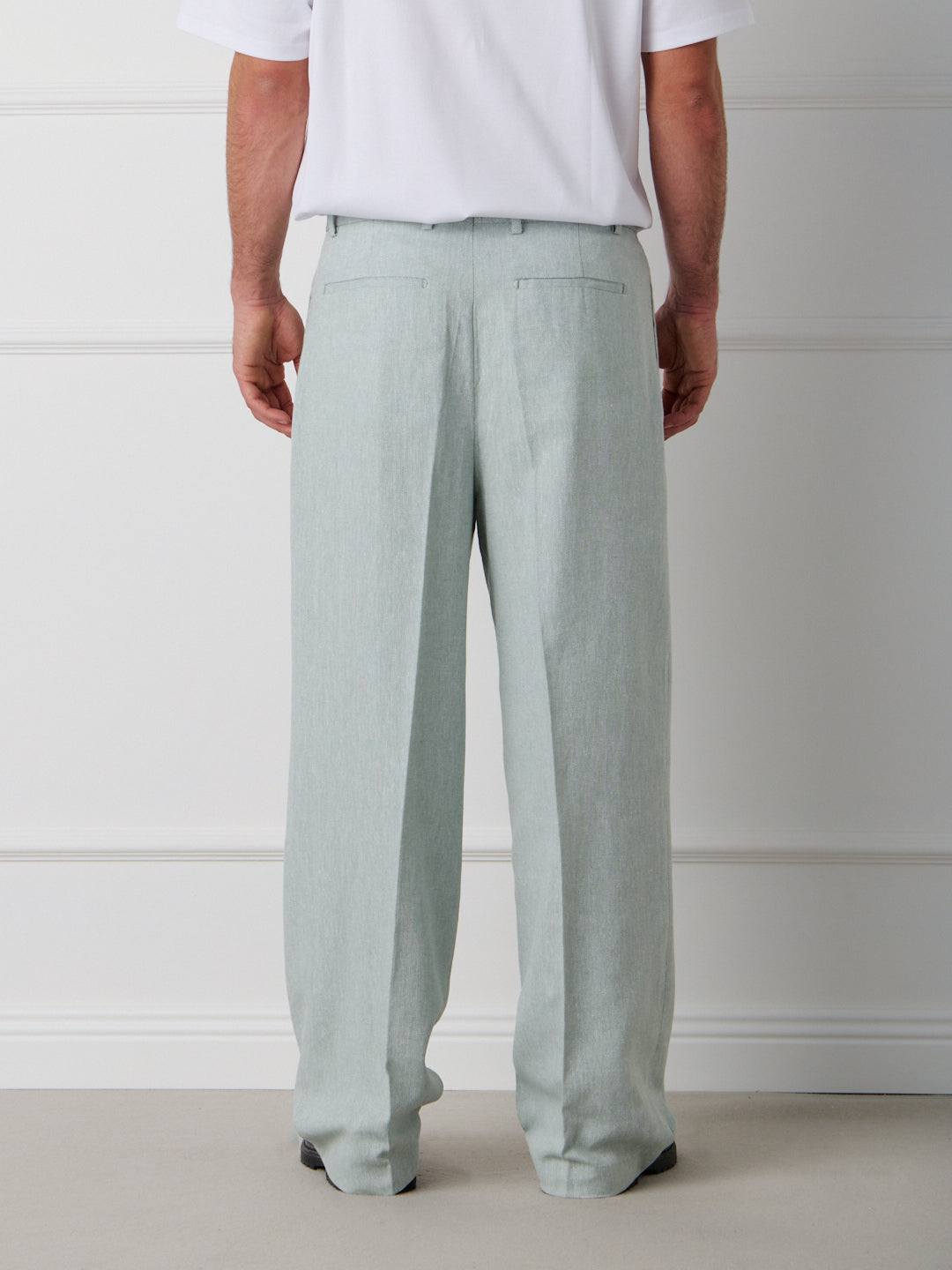 LINEN-COTTON WIDE LEG TAILORED PANTS