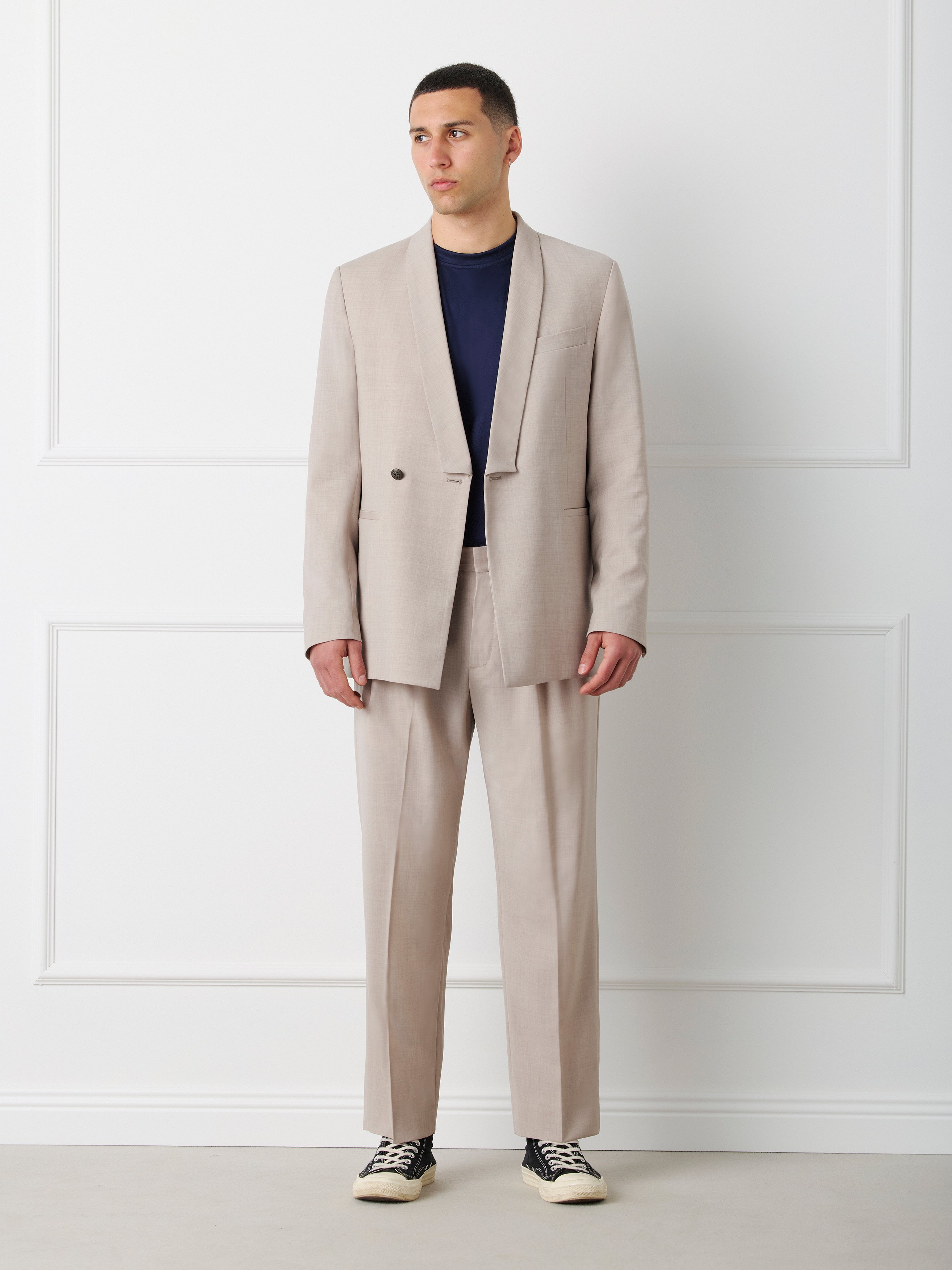 DOUBLE-BREASTED SHAWL COLLAR BLAZER