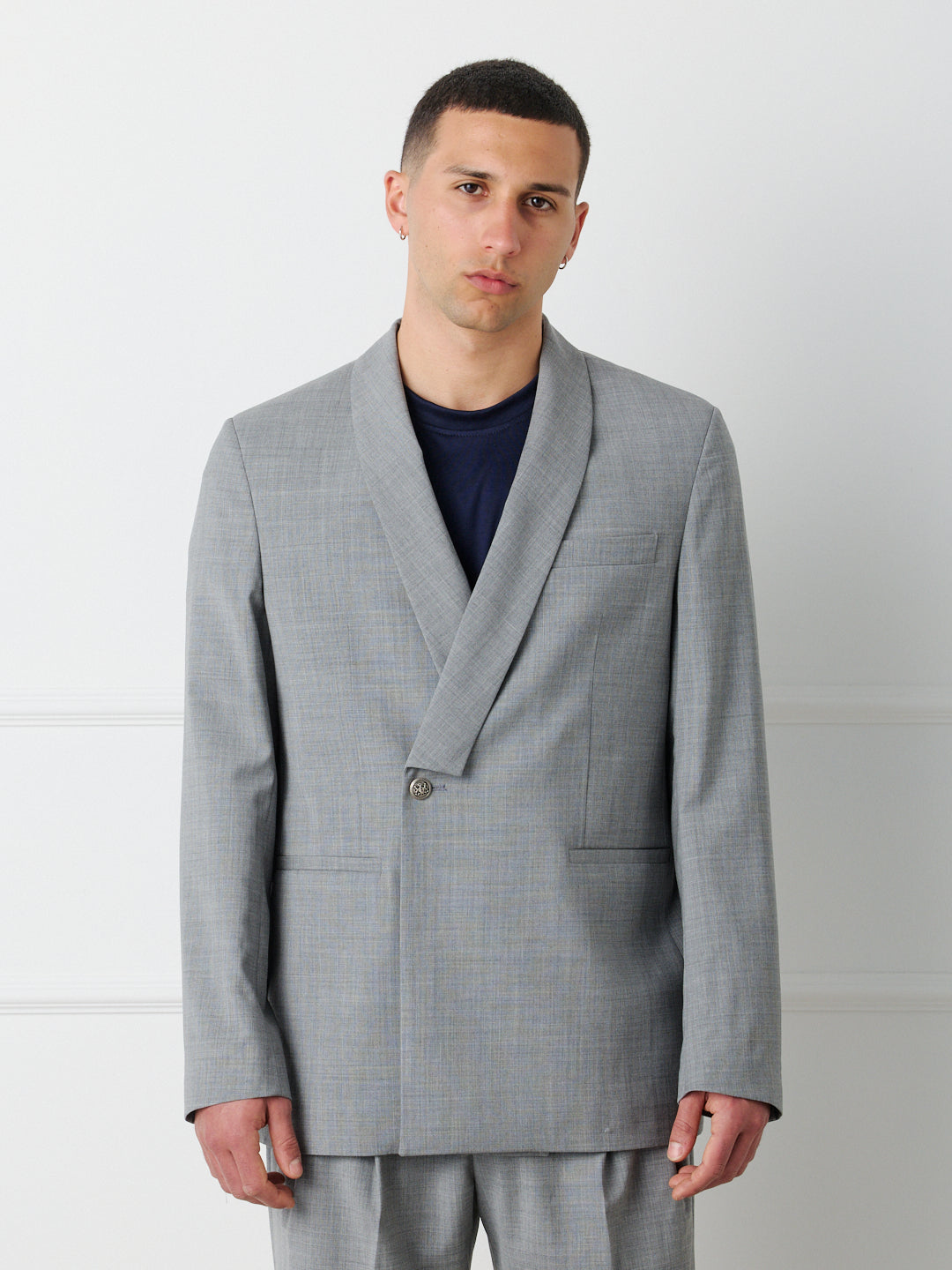 DOUBLE-BREASTED SHAWL COLLAR BLAZER