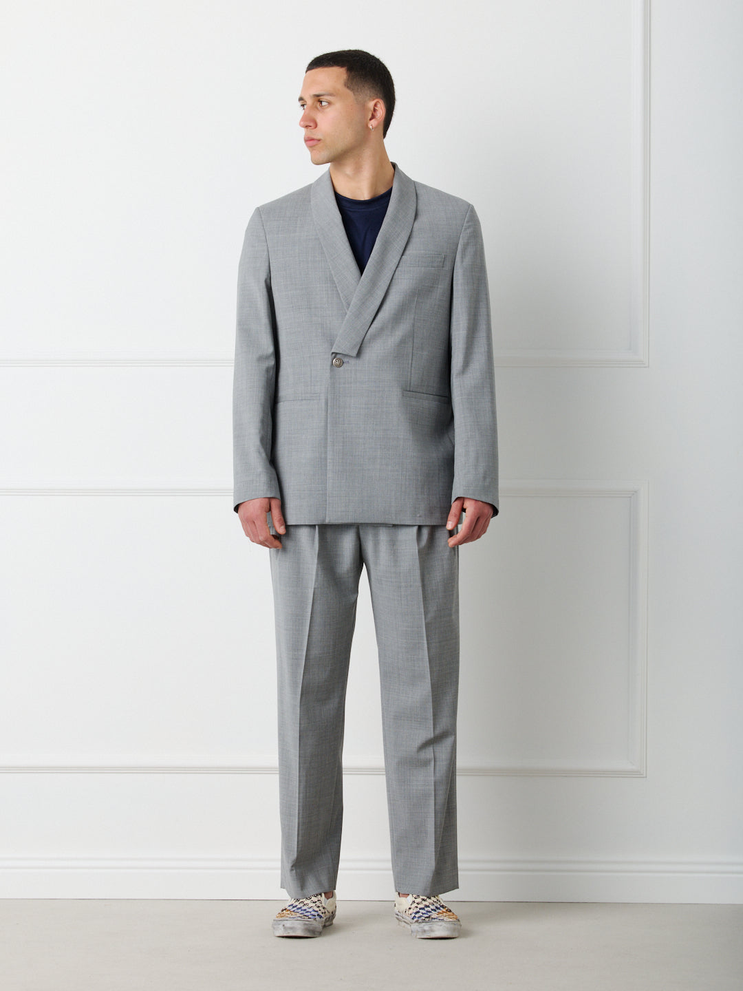 DOUBLE-BREASTED SHAWL COLLAR BLAZER