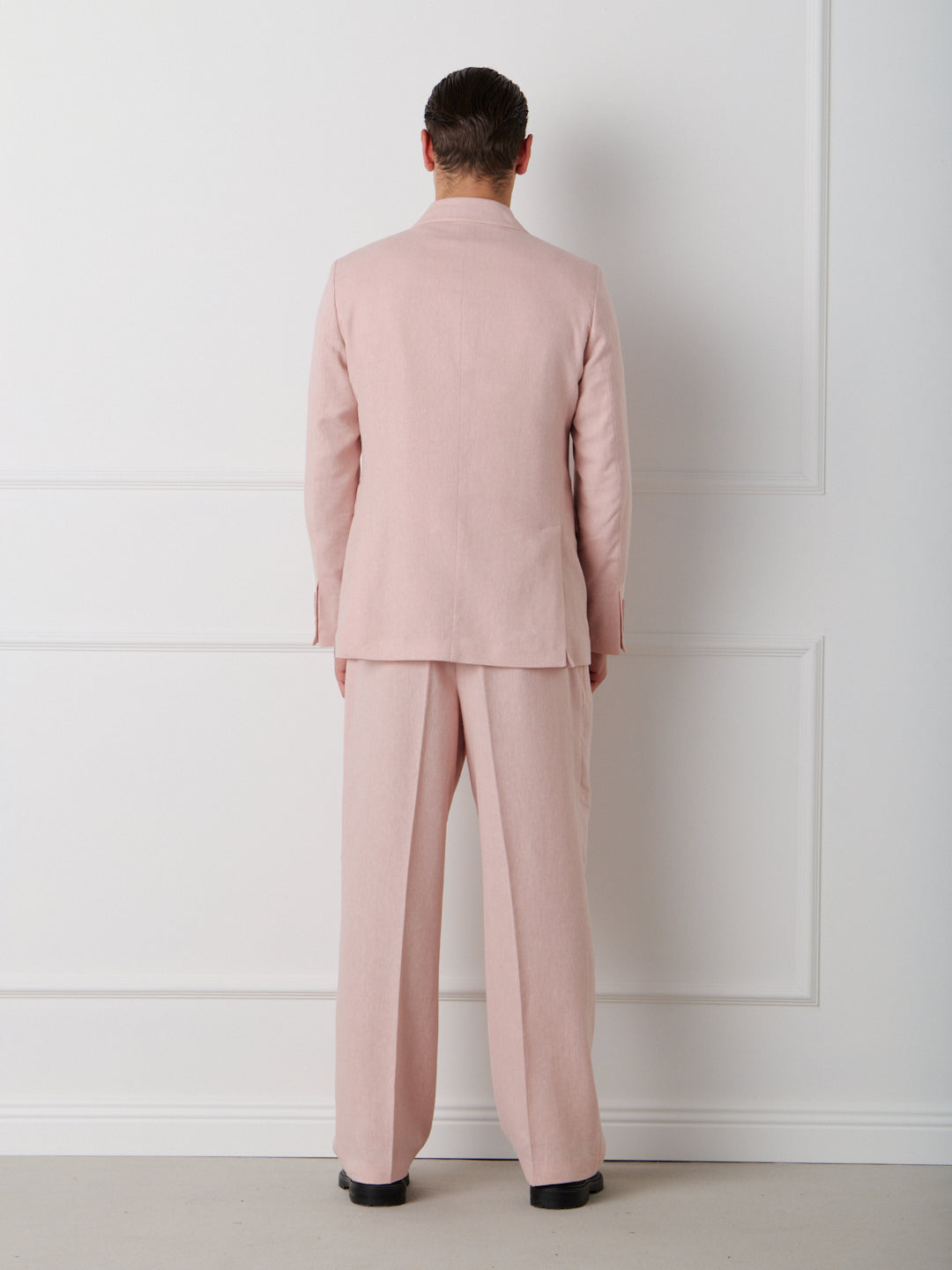 LINEN-COTTON WIDE LEG TAILORED PANTS