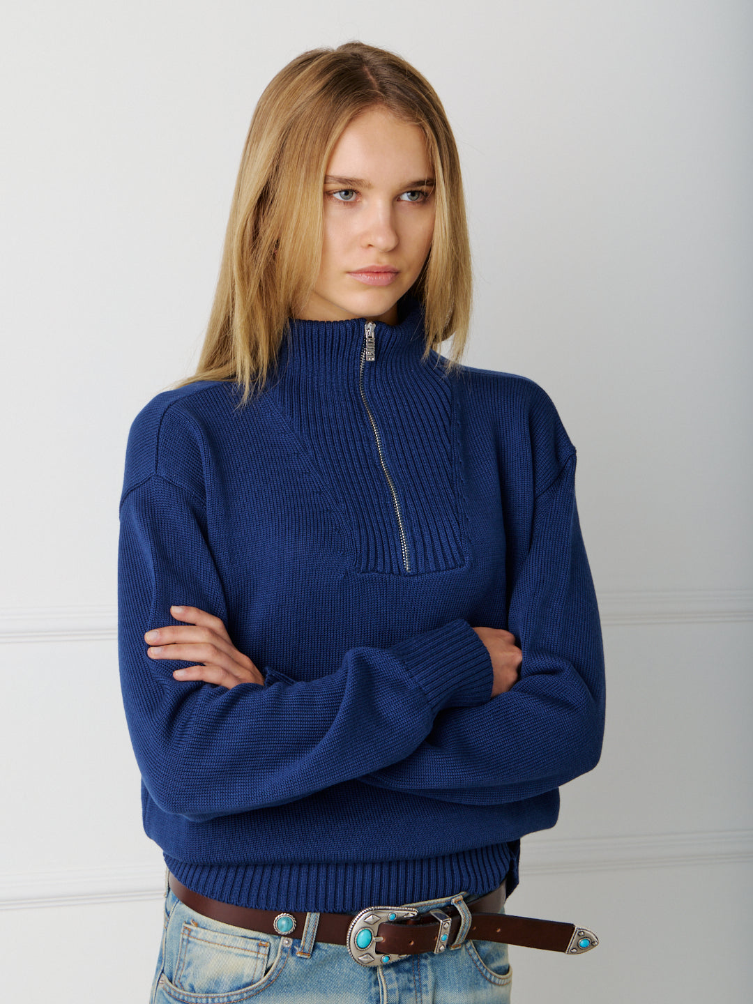 COTTON HALF ZIP SWEATER