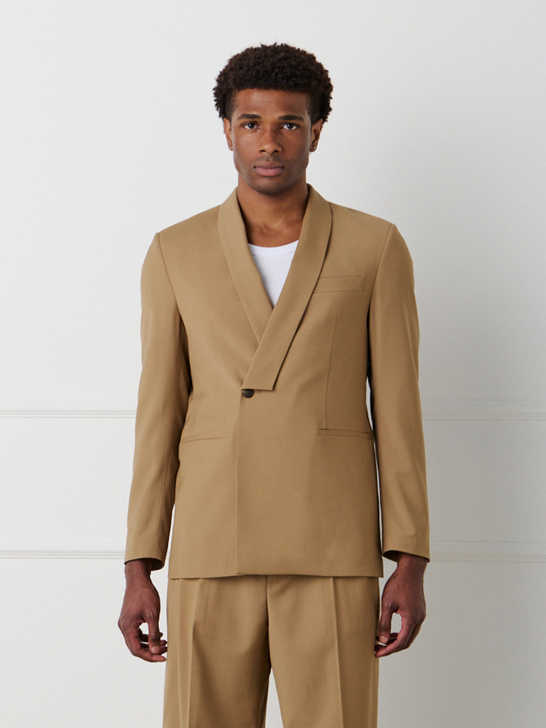 DOUBLE-BREASTED SHAWL COLLAR BLAZER