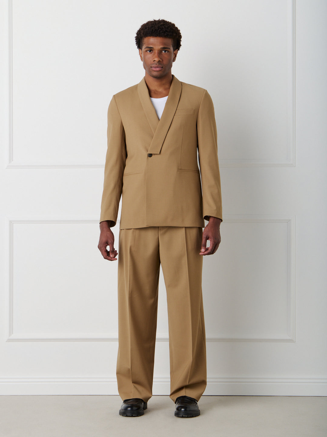DOUBLE-BREASTED SHAWL COLLAR BLAZER