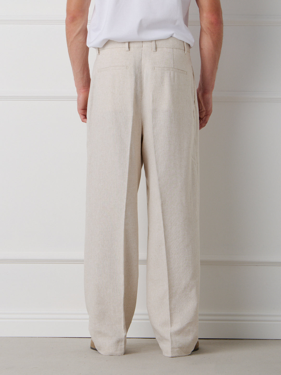 LINEN-COTTON WIDE LEG TAILORED PANTS